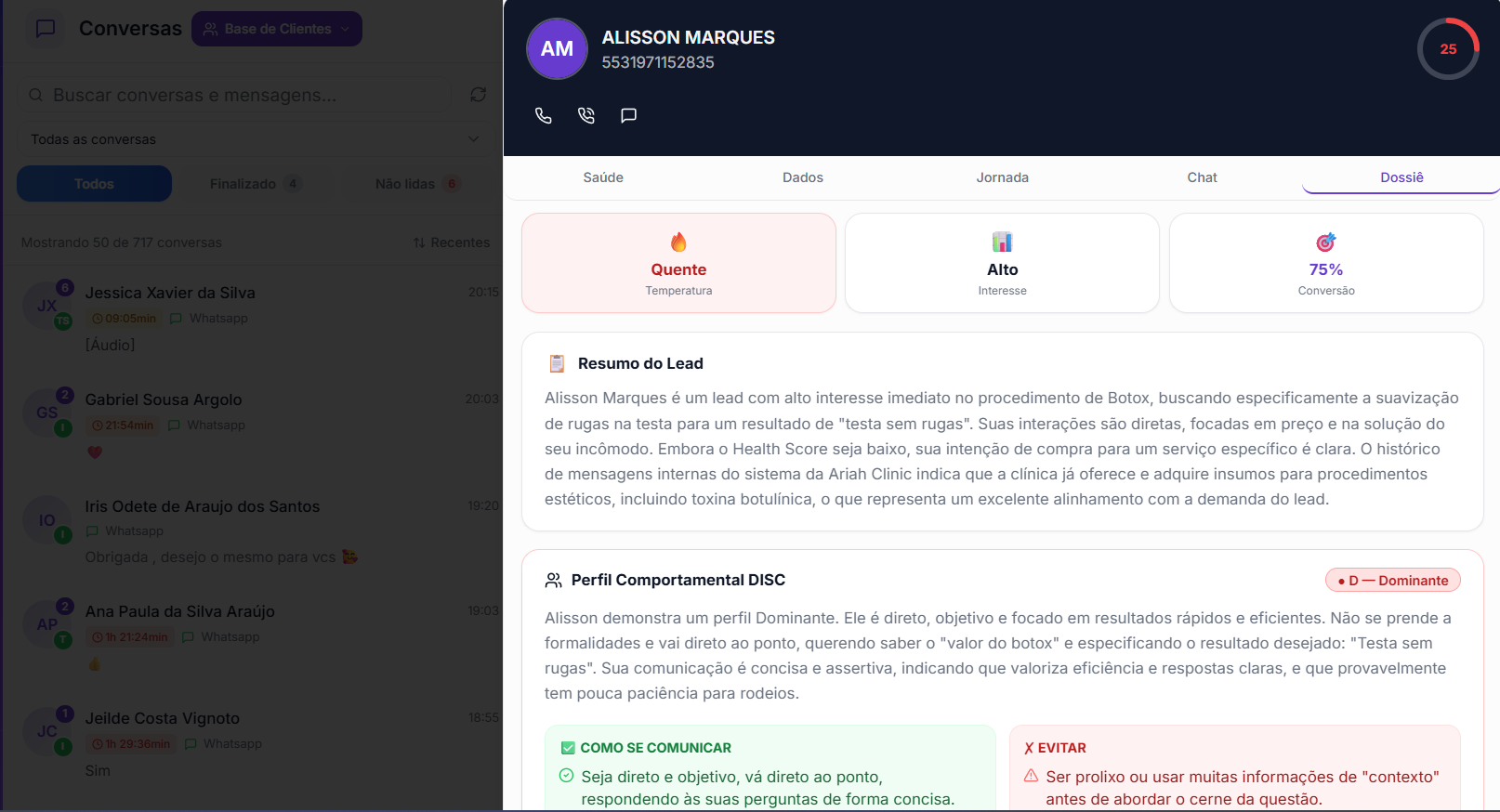 Dossiê do paciente com perfil DISC