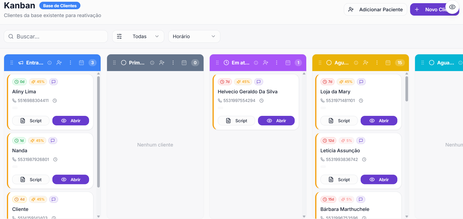 Kanban da Base de Clientes